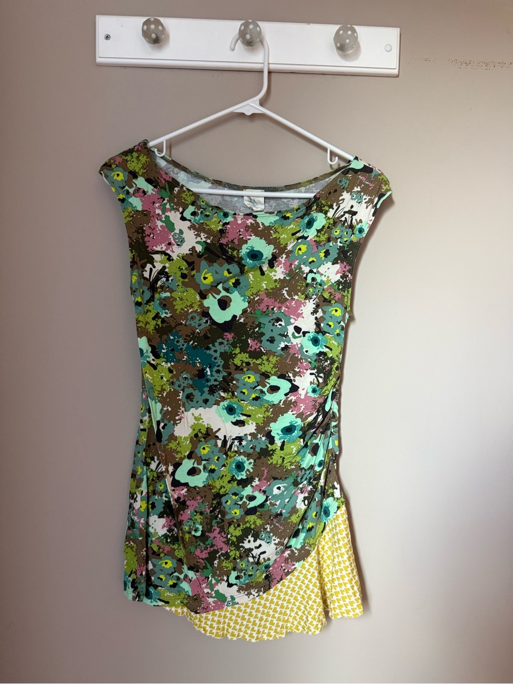 Anthropologie Multi-Color Floral Tank Top with Yellow Hem